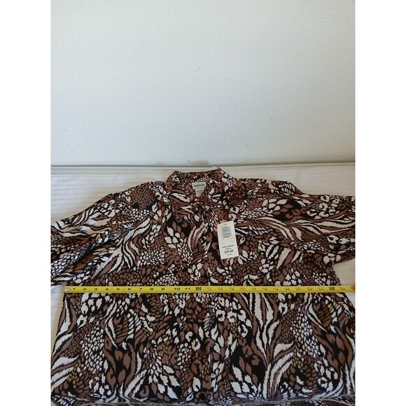 BonWorth Womens XL Button Up Blouse Long Sleeve Brown Black Animal Print Classic - Picture 11 of 15